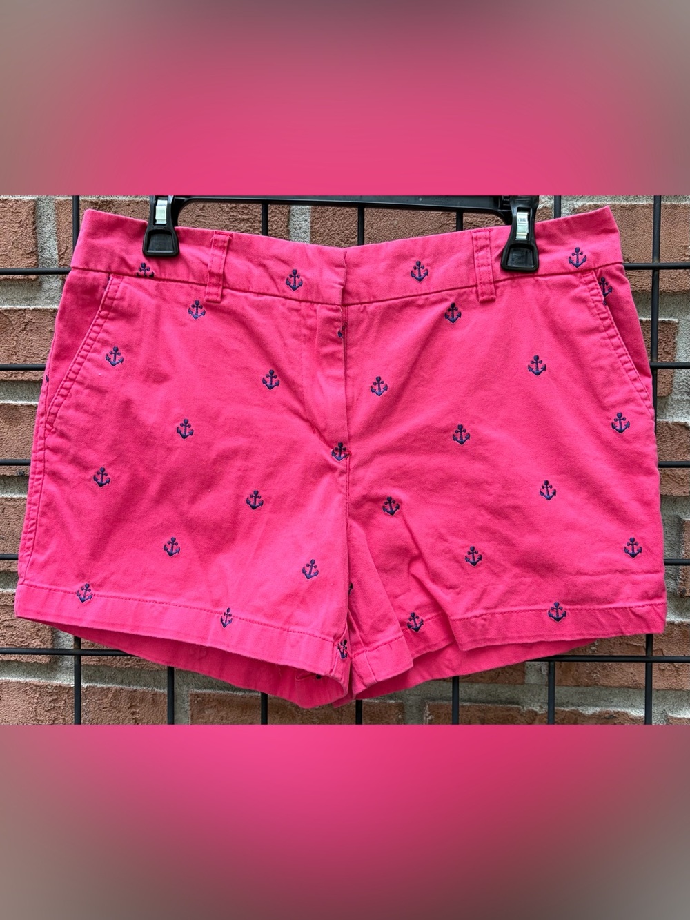 British Khaki Hot Pink Anchor Embroidered Shorts